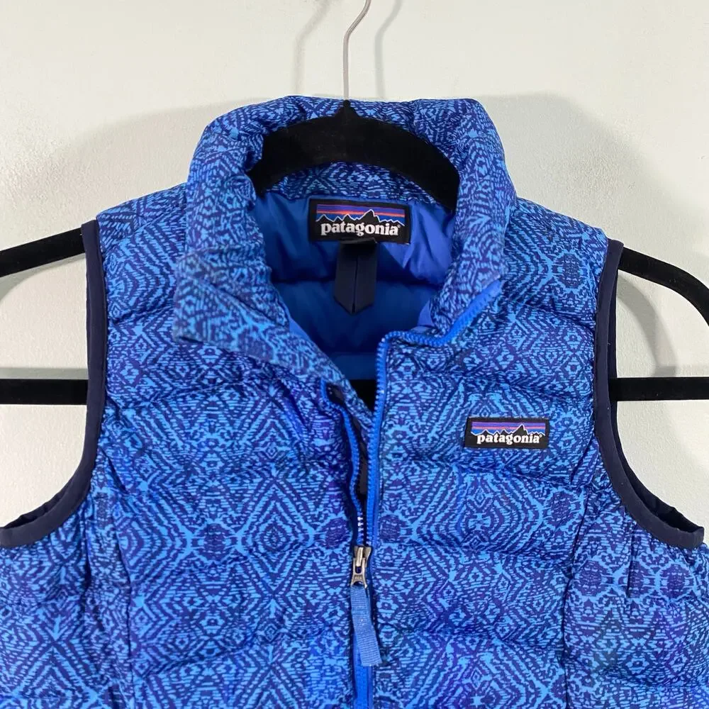 Patagonia Girl's Blue Graphics Full Zip Down Filled Vest Size S (7-8)